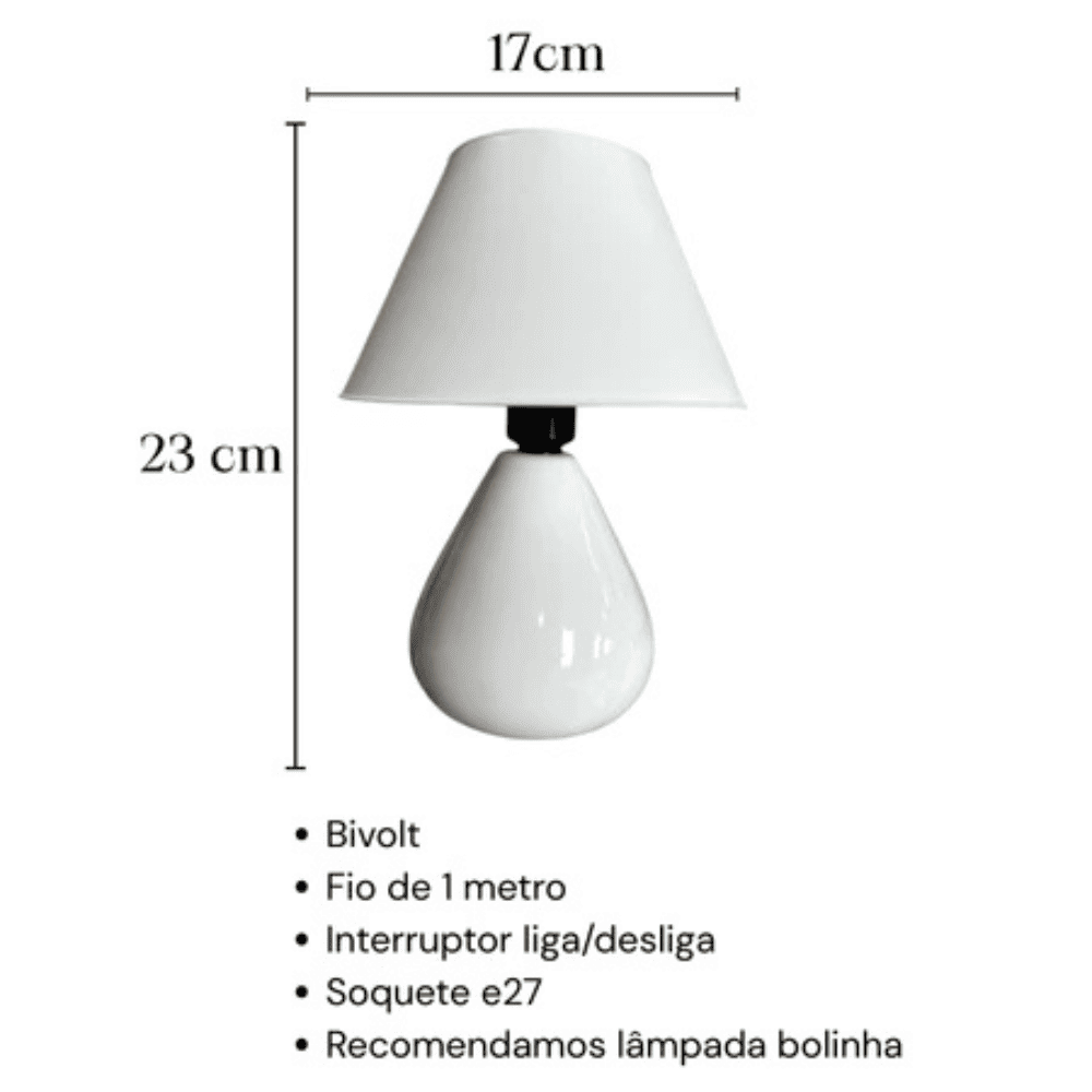 Abajur Gota de Cerâmica Porcelana