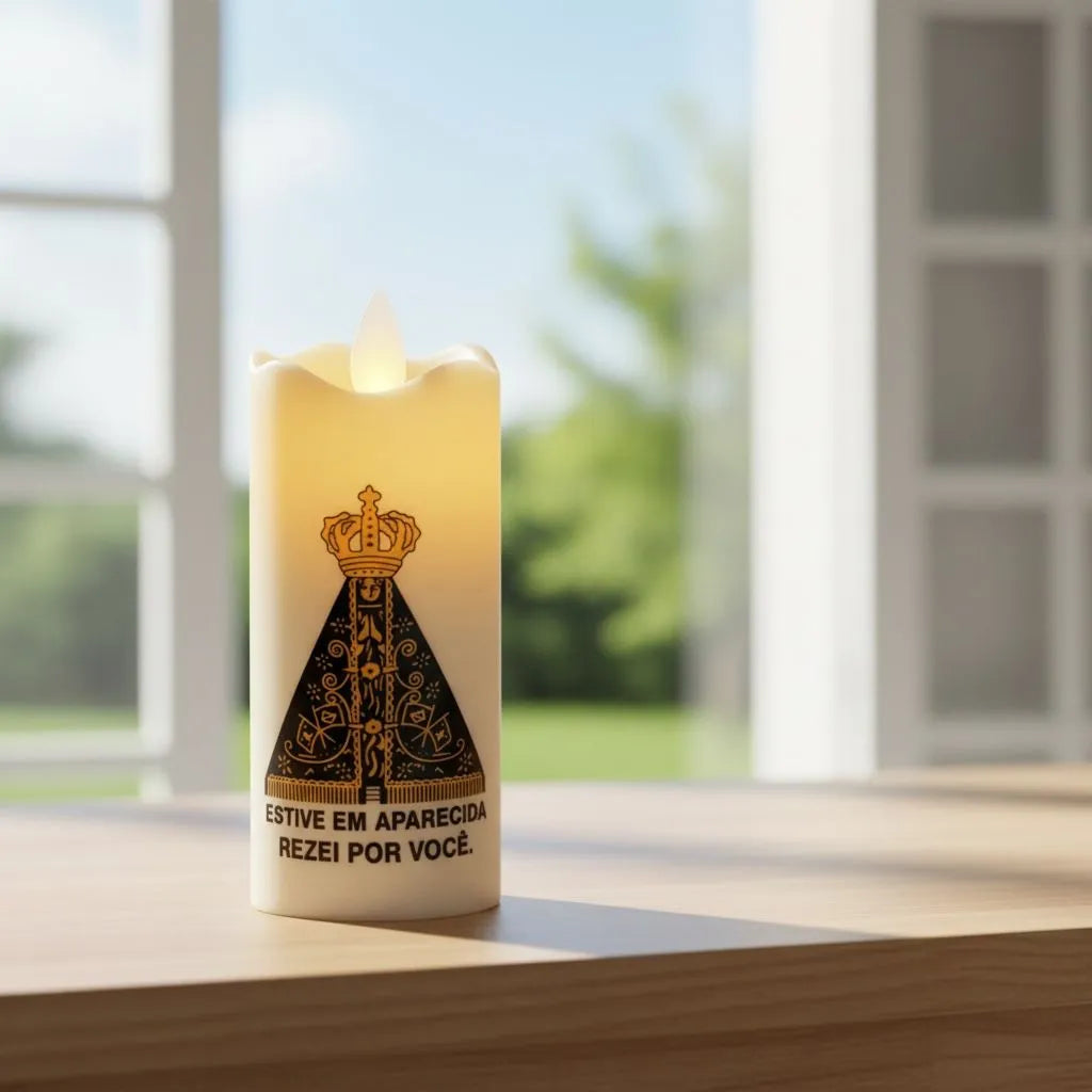 Kit 2 Velas Led Eletrônica Nossa Senhora Aparecida + 4 Pilhas AA
