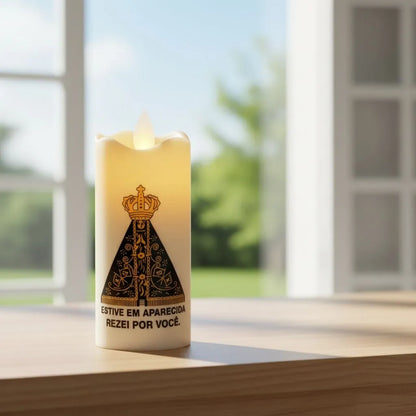 Kit 2 Velas Led Eletrônica Nossa Senhora Aparecida + 4 Pilhas AA