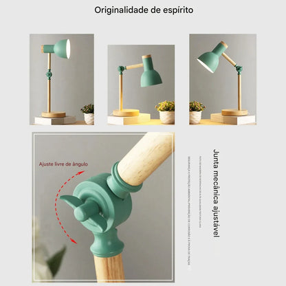 Luminária De Mesa Retrátil Wood Com Base De Madeira