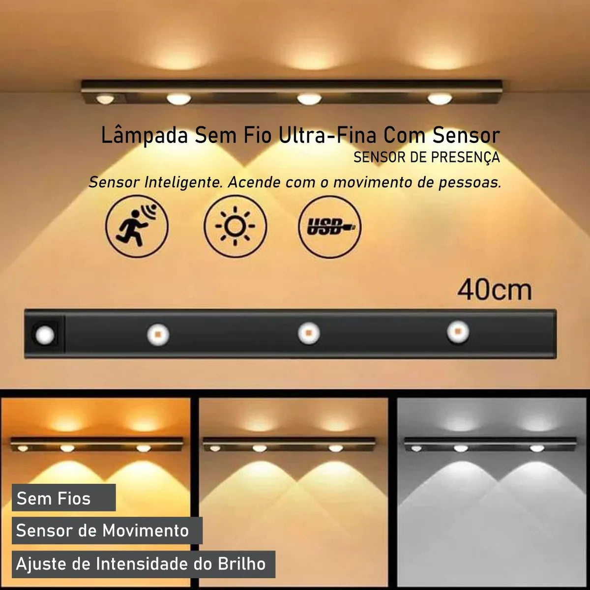Lâmpada LED Ultra Fino - Sensor de Presença