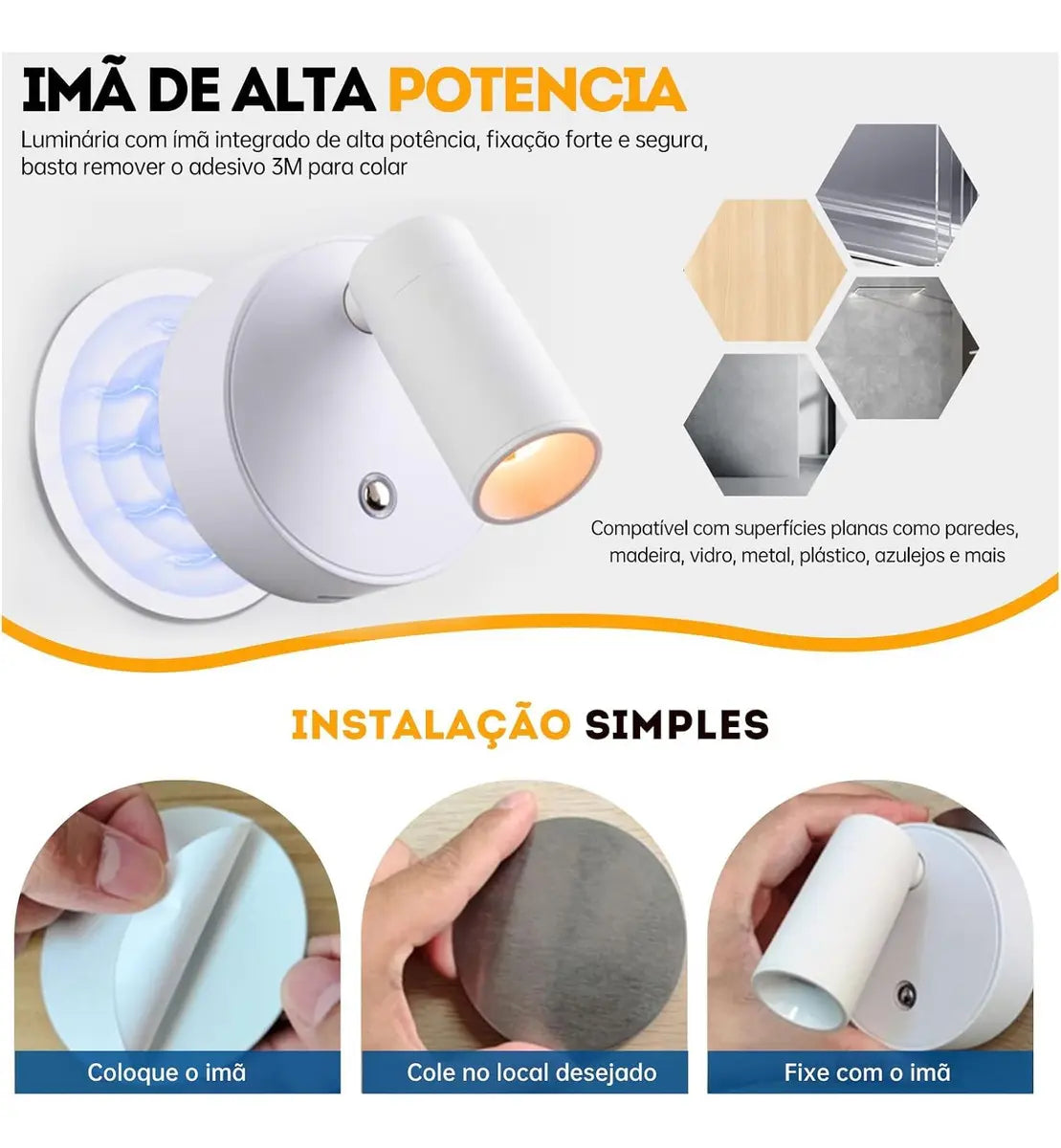 Luminária Arandela Spot Recarregável - Com Controle
