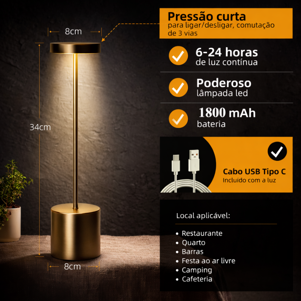 Luminária Minimalista Sem Fio