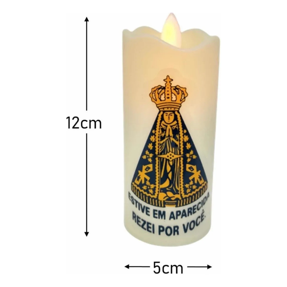 Kit 2 Velas Led Eletrônica Nossa Senhora Aparecida + 4 Pilhas AA