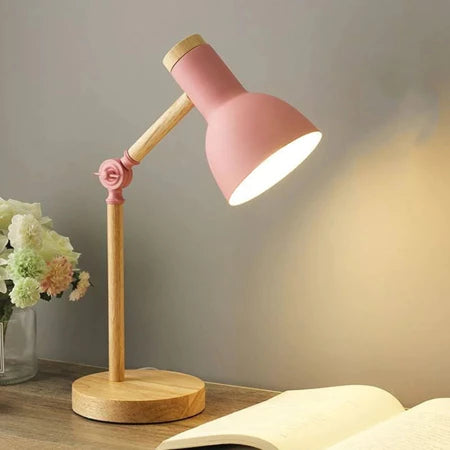 Luminária De Mesa Retrátil Wood Com Base De Madeira