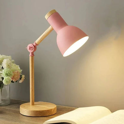Luminária De Mesa Retrátil Wood Com Base De Madeira