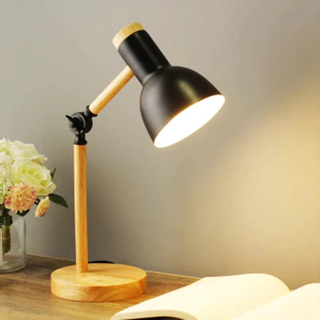 Luminária De Mesa Retrátil Wood Com Base De Madeira