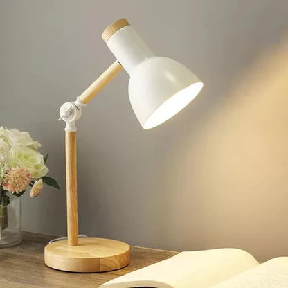 Luminária De Mesa Retrátil Wood Com Base De Madeira