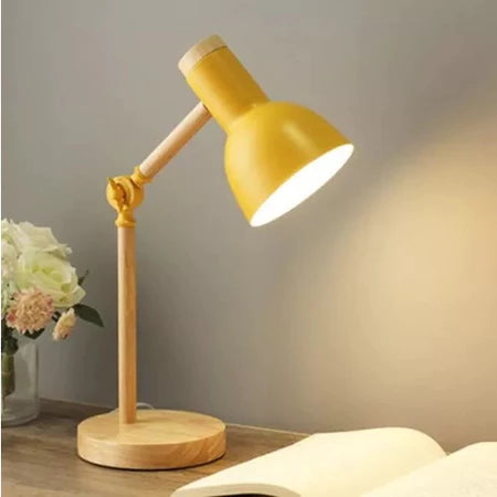 Luminária De Mesa Retrátil Wood Com Base De Madeira