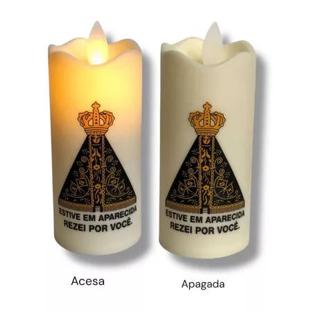 Kit 2 Velas Led Eletrônica Nossa Senhora Aparecida + 4 Pilhas AA