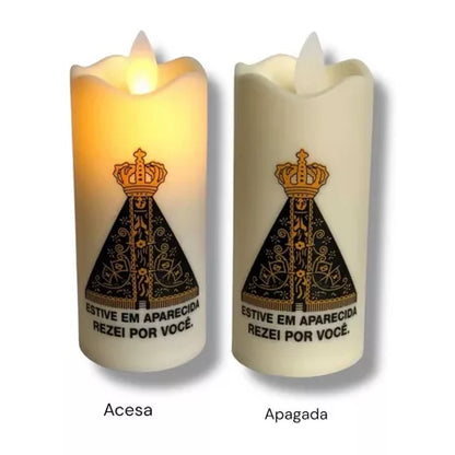 Kit 2 Velas Led Eletrônica Nossa Senhora Aparecida + 4 Pilhas AA