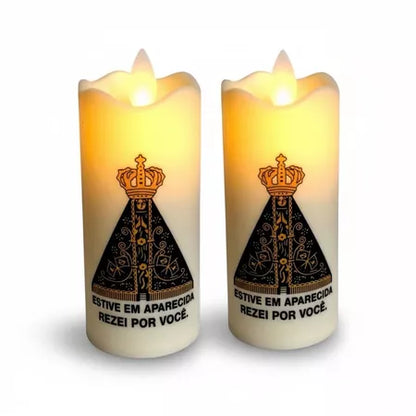 Kit 2 Velas Led Eletrônica Nossa Senhora Aparecida + 4 Pilhas AA
