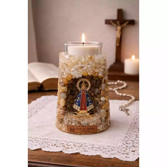 Vela Oratório Castiçal - Nossa Senhora Aparecida + 03 refis de Brinde