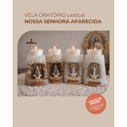 Vela Oratório Castiçal - Nossa Senhora Aparecida + 03 refis de Brinde